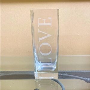 Elegant Glass Vase with 'LOVE' Etching